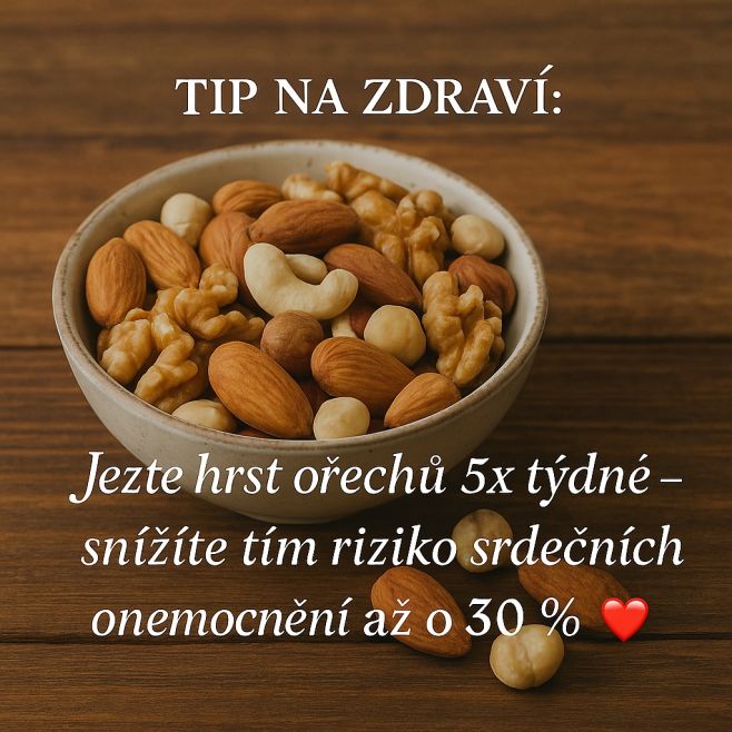 Věděli jste, že pravidelná konzumace hrsti ořechů (vlašské, mandle, lískové, pistácie…) má prokazatelný vliv na zdraví...